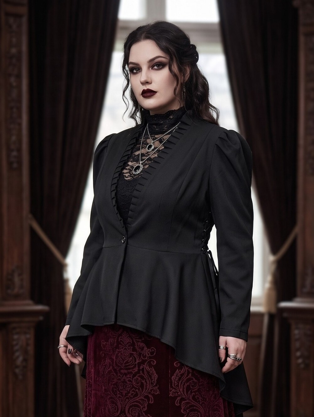 Scarlet Darkness Gothic Vampire Tailcoat Blazer Dark Feminine Bustle Jacket